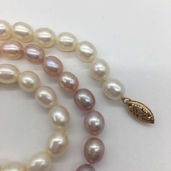 Natural Pearls fresh water multicolor necklace 14K gold clasp hand knotted - Picture 13 of 16